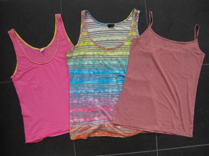 3 tops, roze gestreept, oranje blauw Hema. LIV, Atmosphere M, Kleding | Dames, Tops, Zo goed als nieuw, Maat 38/40 (M), Roze, Zonder mouw