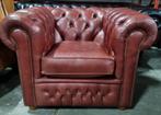 Nette Chesterfield club fauteuil rood leer + BEZORGING, Gebruikt, ., Chesterfield, Ophalen of Verzenden