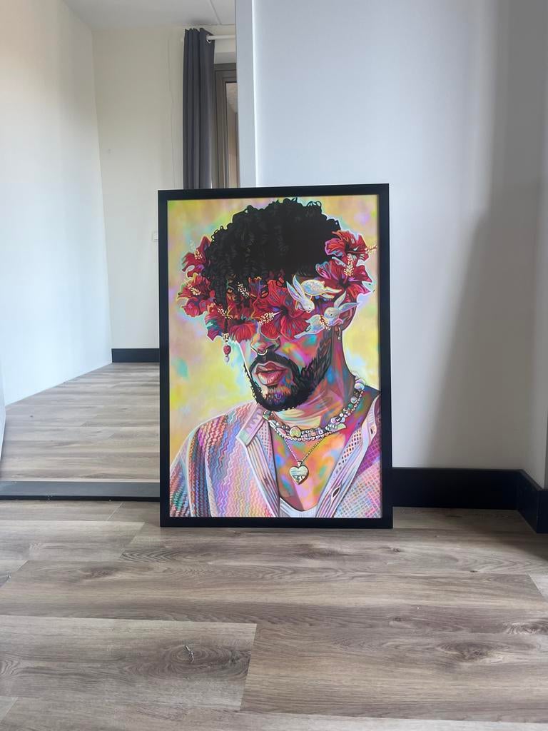 Fotolijst portret bad bunny van nashid chroma, Antiek en Kunst, Ophalen