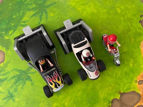 Playmobil - 2 raceautos en motor, Kinderen en Baby's, Speelgoed | Playmobil, Zo goed als nieuw, Ophalen
