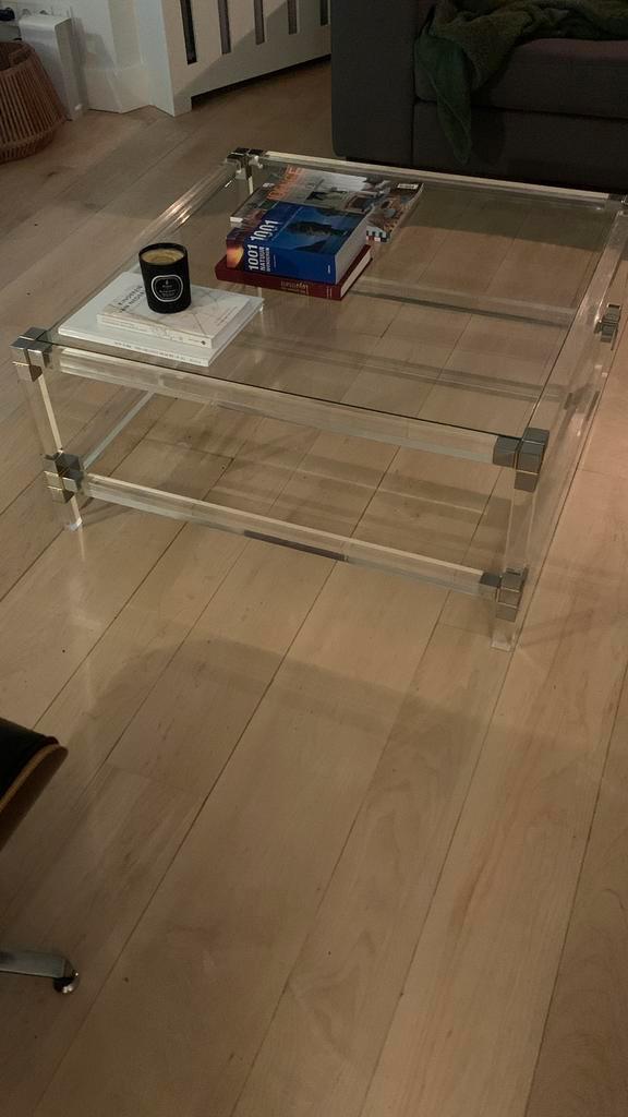 Vintage Lucite salontafel – stijlvol en tijdloos 1.00 x 1.00, Huis en Inrichting, Tafels | Salontafels, Minder dan 50 cm, 50 tot 100 cm