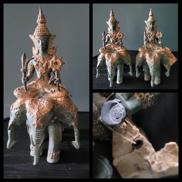  2 Thaise bronzen ruiters op Erawan mét originele zegels!  beschikbaar voor biedingen