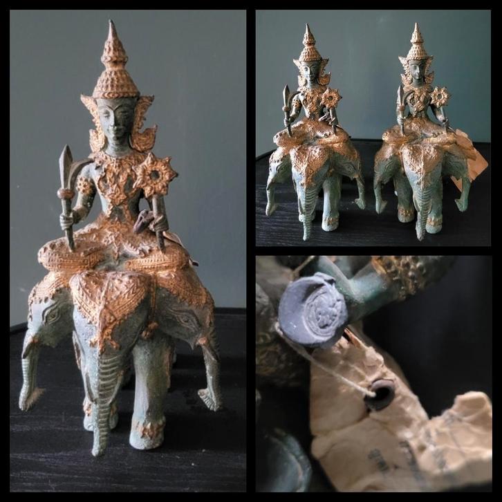 2 Thaise bronzen ruiters op Erawan mét originele zegels!, Antiek en Kunst, Antiek | Koper en Brons, Ophalen of Verzenden