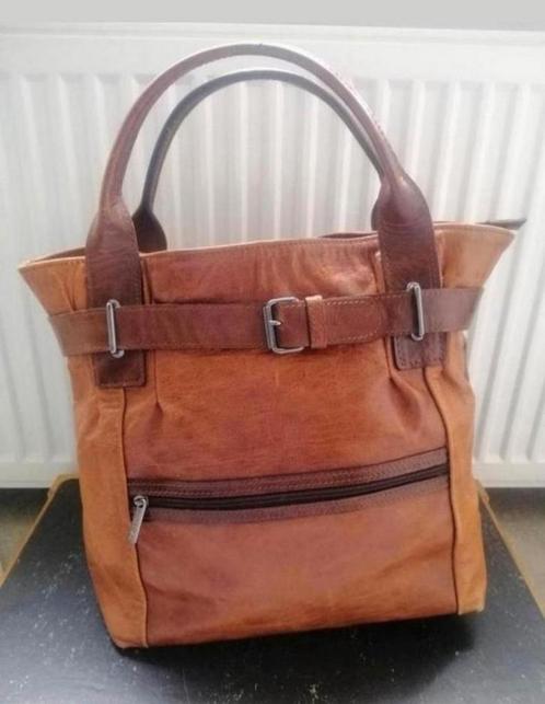 Vintage cognackleurige uniseks leren handtas, 30x40x12 cm, Sieraden, Tassen en Uiterlijk, Tassen | Damestassen, Gebruikt, Handtas