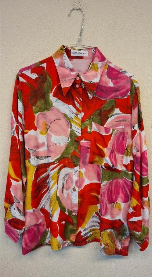 Vintage blouse, maat 40/42 - L/XL - bloemen - roze - rood, Kleding | Dames, Blouses en Tunieken, Gedragen, Maat 38/40 (M), Rood