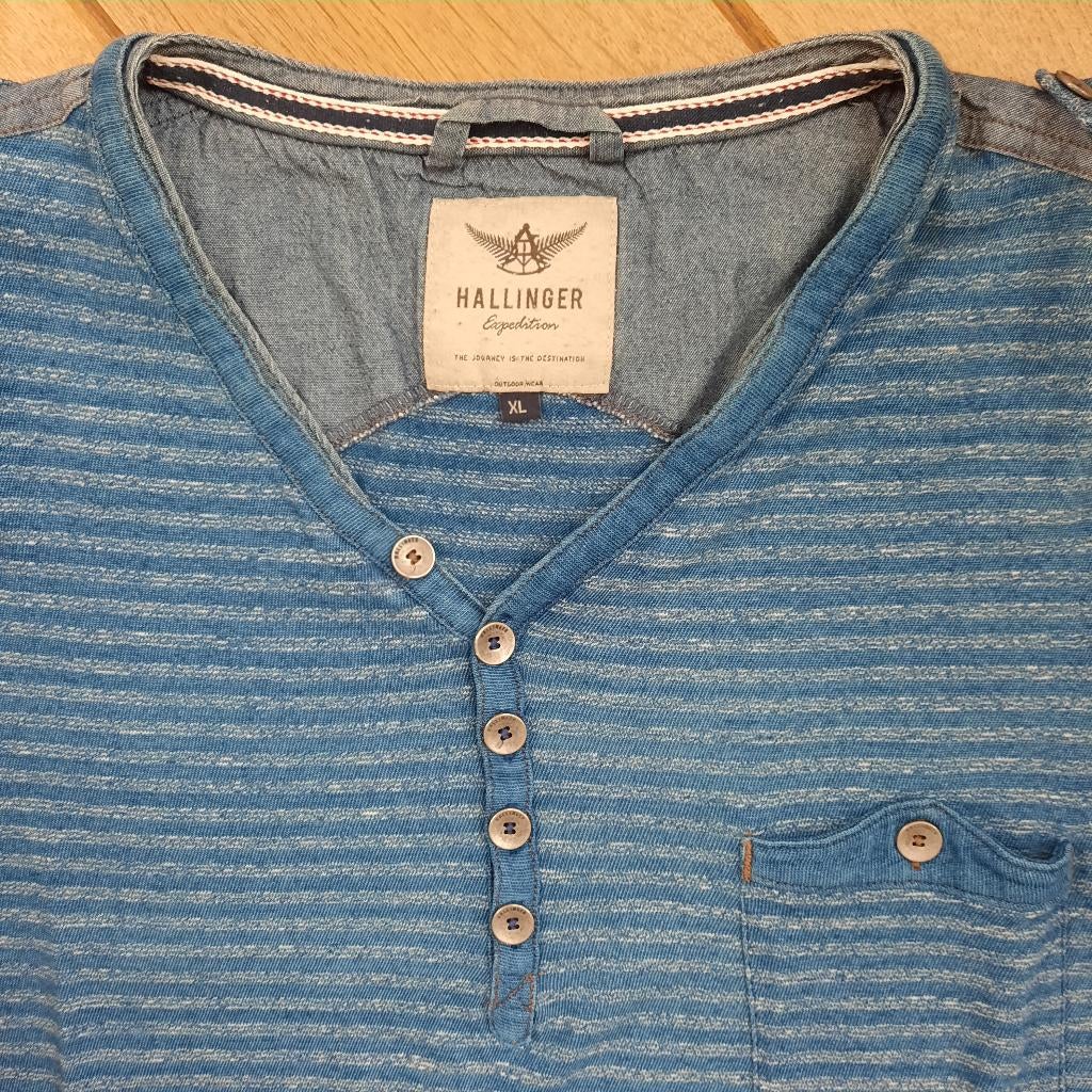 Hallinger t- shirt blauw grijs streep maat XL - nieuw -, Kleding | Heren, T-shirts, Blauw, Hallinger, Ophalen of Verzenden, Maat 56/58 (XL)