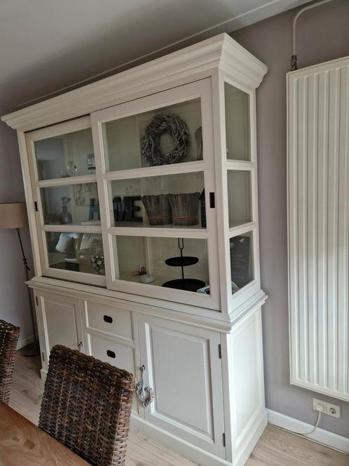 Mooie grote stevige vitrinekast in crème wit, Huis en Inrichting, Kasten | Vitrinekasten, Gebruikt, 200 cm of meer, 200 cm of meer