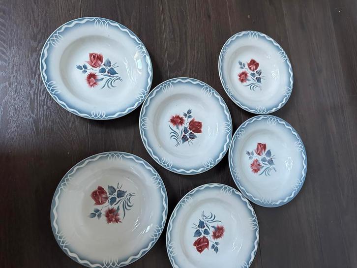 6 prachtige soepborden Digoin Sarreguemines, Antiek en Kunst, Antiek | Servies compleet, Ophalen of Verzenden
