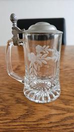 Vintage Biermok met Tinnen Deksel - Eikel Duimhendel, Ophalen of Verzenden