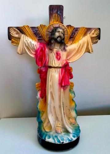 Antiek Heilig Hart Crucifix Kruis Beeld - Jezus - 48CM beschikbaar voor biedingen