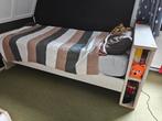 Stoer steigerhouten bed, Ophalen, Gebruikt, Eenpersoons, Wit