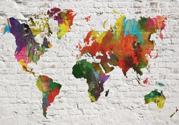 156 Wereldkaart Colors Vlies Fotobehang 350x250cm in 3 maten beschikbaar voor biedingen