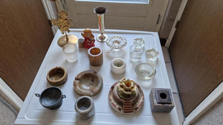 brocante kandelaars windlichthouders glas-marmer, Antiek en Kunst, Curiosa en Brocante, Ophalen of Verzenden