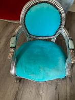 Turquoise fauteuil met zilveren frame, Huis en Inrichting, Stoelen, Gebruikt, Blauw, Ophalen of Verzenden, Eén