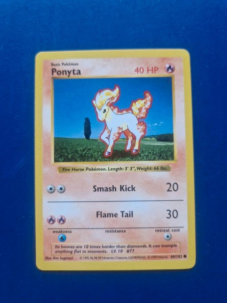 Pokemon Ponyta shadowless base set kaart, Hobby en Vrije tijd, Verzamelkaartspellen | Pokémon, Zo goed als nieuw, Ophalen of Verzenden