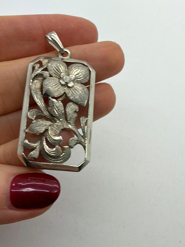 A715 Prachtige zilveren florale hanger, Sieraden, Tassen en Uiterlijk, Antieke sieraden, Hanger, Zilver, Ophalen of Verzenden