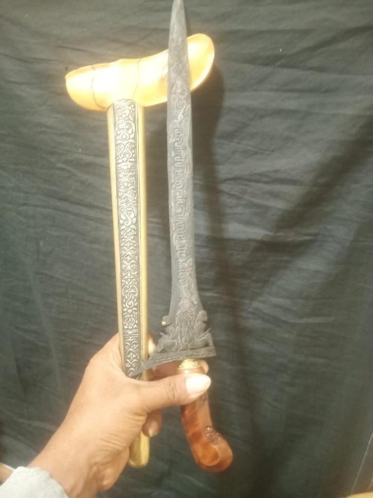 Antieke Keris Omyang Jimbe Pamor Beras Wutah Djogja SVD96, Antiek en Kunst, Kunst | Niet-Westerse kunst, Verzenden