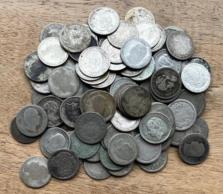 100 zilveren dubbeltjes Willem II / Willem III / Wilhelmina, Postzegels en Munten, Munten | Nederland, Setje, 10 cent, Koningin Wilhelmina