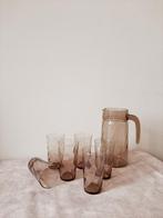 Luminarc waterkan bruin glas en 6 glazen | Torsade, Huis en Inrichting, Keuken | Servies, Glas, Ophalen of Verzenden, Zo goed als nieuw