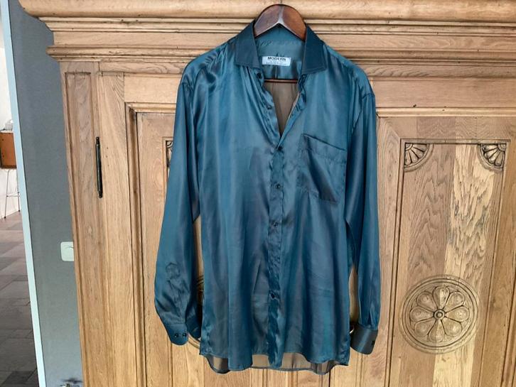 Overhemd, Modern Tailor, petrol blauw zijden overhemd L, Kleding | Heren, Overhemden, Zo goed als nieuw, Halswijdte 41/42 (L)