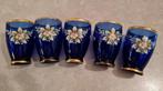 5 Prachtige glaasjes - Boheems - kobalt / goud, Antiek en Kunst, Antiek | Glas en Kristal, Ophalen of Verzenden