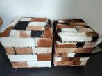 Poefjes leer geit 2 stuks, Huis en Inrichting, Banken | Voetenbanken en Poefen, Ophalen, Minder dan 50 cm, Gebruikt, Rond