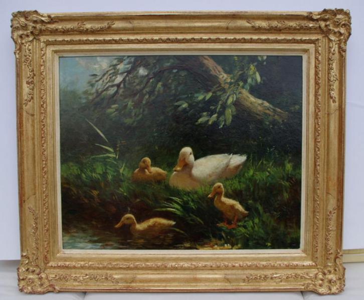 Constant Artz - Moeder eend met kuikens, Antiek en Kunst, Kunst | Schilderijen | Klassiek, Ophalen