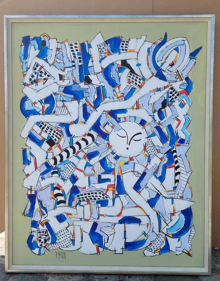 Pierre PISIVIN, abstracte compositie 4, Antiek en Kunst, Kunst | Schilderijen | Abstract, Ophalen