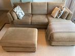 2 zitsbank stof Muleskin lichtbruin met recamiere en hocker, Huis en Inrichting, Ophalen, Zo goed als nieuw, Stof