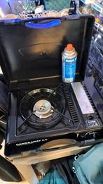 Camping gasstel met gasflesje in koffer, Ophalen of Verzenden, Gebruikt