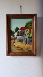 Schilderij 'reverse glass painting',  F. Baudoux, platteland, Antiek en Kunst, Kunst | Schilderijen | Klassiek, Ophalen of Verzenden