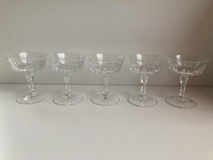 Cristal d’Arques Versailles Likeur Coupes - Set van 5, Huis en Inrichting, Keuken | Servies, Gebruikt, Glas of Glazen, Overige stijlen