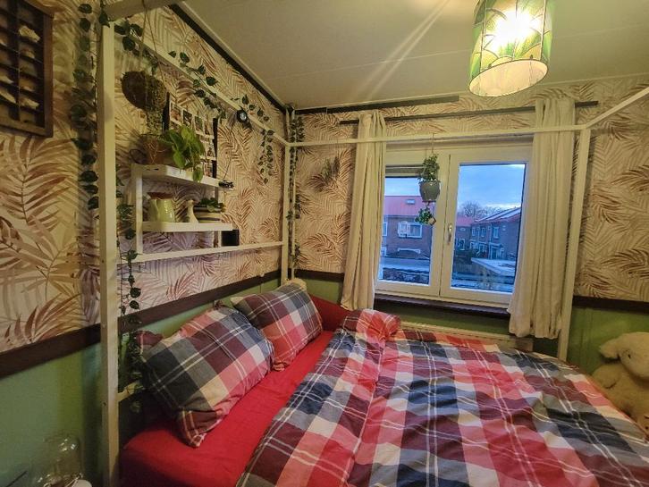 Hemelbed 140x200, Huis en Inrichting, Slaapkamer | Bedden, Zo goed als nieuw, Tweepersoons, 140 cm, 200 cm, Metaal, Wit, Ophalen