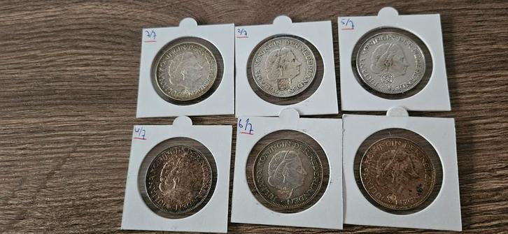 Zilveren Juliana rijksdaalders 6 stuks verschillende klop, Postzegels en Munten, Munten | Nederland, Setje, 2½ gulden, Koningin Juliana