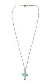 Schitterende Sterling Zilver Turquoise Kruishanger & Ketting, Verzenden, Zilver, Ketting, Met edelsteen