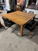 vierkante houten tafel met 6 stoelen, Huis en Inrichting, Tafels | Eettafels, Ophalen, Gebruikt, 50 tot 100 cm, 150 tot 200 cm