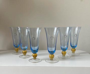 Murano Glas, Italië, 6 lichtblauwe glazen van C. Nason. beschikbaar voor biedingen