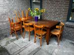 Gezellige eikenhouten tafel met 7 stoelen, Huis en Inrichting, Ophalen, Gebruikt, 6 tot 8 stoelen