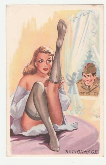 Militair bespioneert dame met mooie benen.  Illustrateurs. beschikbaar voor biedingen