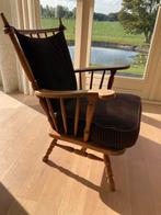Vintage Houten relax Stoel met Armleuningen en ribfluwelen, Ophalen, Gebruikt, Bruin, Eén