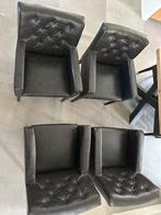 4 chesterfield stoelen (kunstleder) met slijtage, Huis en Inrichting, Ophalen, Gebruikt, Bruin