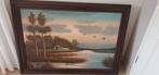 Prachtig schilderij boerderij boot water kunstenaar J.Kok, Ophalen