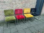 4 Zuiver Ribstof Stoelen met Chrome Buisframe, Huis en Inrichting, Stoelen, Ophalen, Gebruikt, Stof, Vier