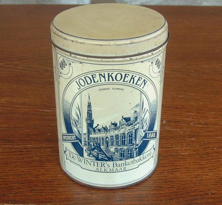 Oud blik bus de Winter's jodenkoeken banketbakkerij Alkmaar, Verzamelen, Blikken, Gebruikt, Overige, Ophalen of Verzenden