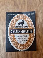 Etiket Oud Bruin Bierbrouwerij Het Hert -Corman Vlijmen, Verzamelen, Biermerken, Ophalen of Verzenden, Nieuw, Overige typen, Overige merken