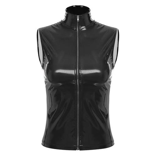 Dames zwarte kunstleren bodywarmer / wetlook lak vrouwen, Kleding | Dames, Bodywarmers, Nieuw, Zwart, Verzenden