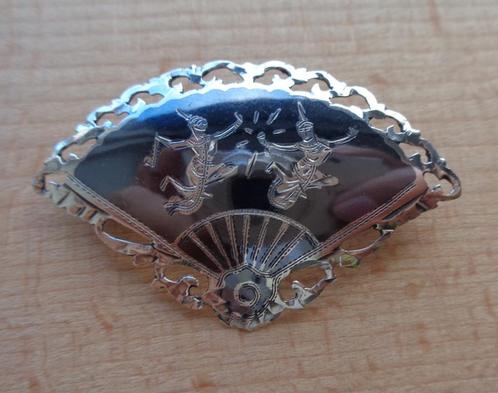 zilveren SIAM niello broche [491], Sieraden, Tassen en Uiterlijk, Broches, Zo goed als nieuw, Zilver, Zilver, 4 tot 7 cm, Verzenden