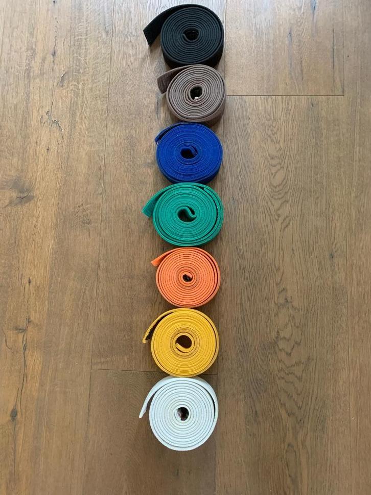 Te koop: Set van 7 karatebanden – Van wit t/m zwart, Sport en Fitness, Vechtsporten en Zelfverdediging, Gebruikt, Karate, Vechtsportmateriaal
