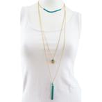 3 dubbele ketting goud met blauw, Nieuw in verpakking, Nieuw, Ophalen of Verzenden, Goud, Overige materialen