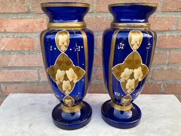 set cobalt blauwe beschilderde INTERBELLUM VAZEN beschikbaar voor biedingen